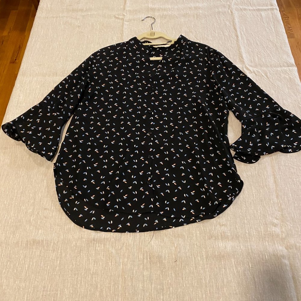 Lush black button-down blouse, size L